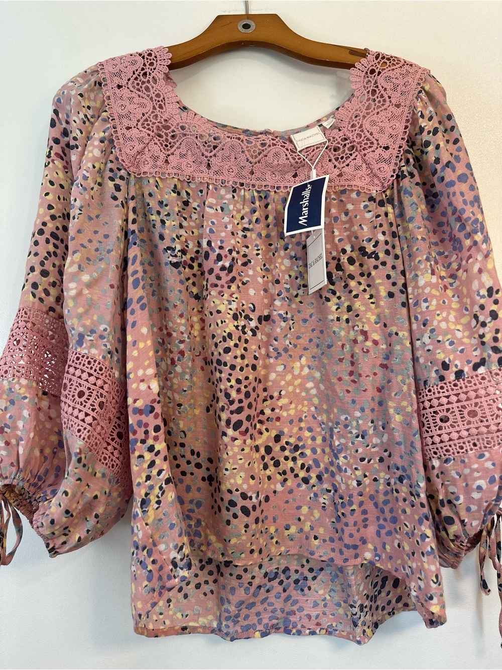 Zac & Rachel Pink Multicolor Spot Lace-Trim Blouse